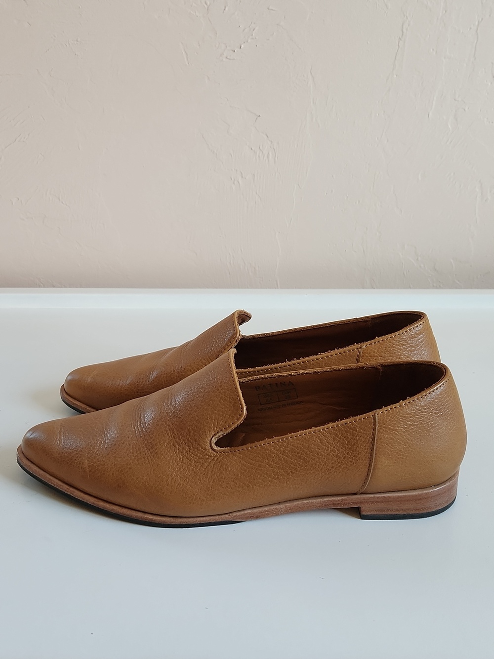 Portland Leather Patina POINTED FLAT Camel Tan Size 8.5 EU 39